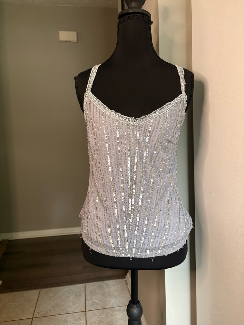 Sutton Studio grey Sequin Lace-Trim Camisole